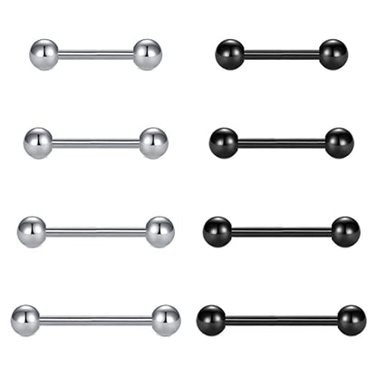 VCMART Nipple Rings Tongue Rings Stainless Steel 14G Straight Barbells Piercing Jewelry 12mm,14mm,16mm,18mm - color: 7 -silver & black