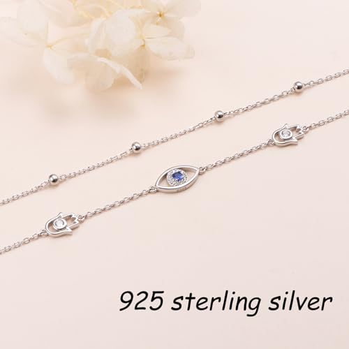 Anklets for Women 925 Sterling Silver Blue Evil Eye Infinity Butterfly Adjustable Multilayer Layered Summer Beach Ankle Bracelet Foot Chain Jewelry for Women - style: G-Evil Eye 2
