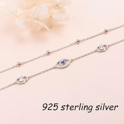 Anklets for Women 925 Sterling Silver Blue Evil Eye Infinity Butterfly Adjustable Multilayer Layered Summer Beach Ankle Bracelet Foot Chain Jewelry for Women - style: G-Evil Eye 2