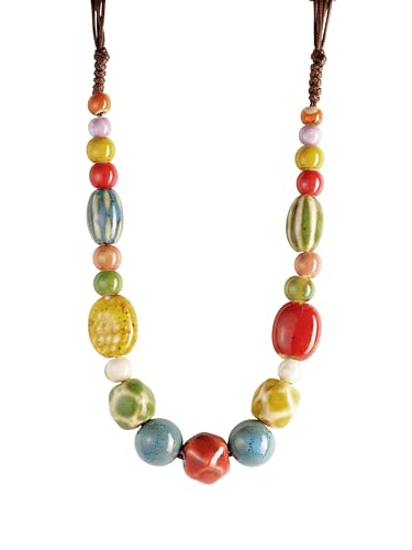 MINACHI Hippie Boho Colorful Ceramic Round Beads Strand Necklace, Bohemian Fashion Statement Jewelry Gift for Women - color: S07