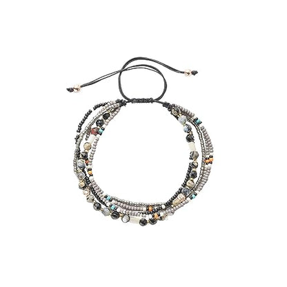 Boho Braided Beaded Ankle Bracelets Handmade Adjustable Beach Wrap Bracelet Draw String Anklets Bracelets Gifts for Women - color: Gray