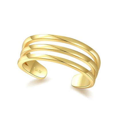 PLOMFOV 14K Gold Filled Gold Toe Rings for Women Adjustable Toe Rings Non Tarnish Solid 14K Real Gold Toe Ring - style: Triple Line