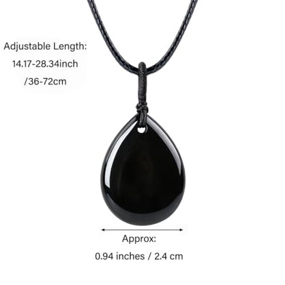 Teardrop Gemstone Necklaces for Women, Healing Crystal Pendant Necklace Birthstone Jewelry for Women - color: Black Obsidian