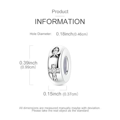 2pcs Stopper Spacer Beads for Pandora Bracelets, Sterling Silver Cross Ladybug Clip Spacer Charms For Bracelet DIY Jewelry Gift - color: Silver Cross