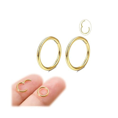 Small Gold Hoop Earrings, Lightweight 14K Gold Plated Huggie Hoop Earrings for Cartilage Helix Tragus, Hypoallergenic Earrings for Women Men, Tiny Thin Hoops Surgical Steel Endless Hoops Earrings 6-10 mm - color: 6mm Hoop Gold-18g