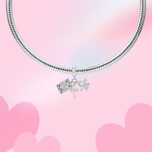 Bible Family Mom Wife Love Heart Dangle Charm 925 Sterling Silver Charms fits Bracelets and Necklace Pendant Bead Charms Jewelry Present for Women Family Friends - style: Bible Cross Angel Charm