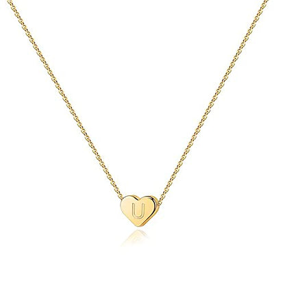 PAVOI 14K Gold Plated Tiny Heart Necklace | Dainty Necklace for Women | Personalized Letter Heart Choker | Adjustable Slider - style: - U