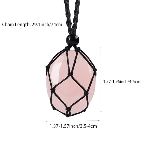 weryerker Natural Gemstone Pendant Necklace Healing Crystal Stone Pendant with Hand-Woven Rope Adjustable for Women Men - color: 1PC Rose Quartz