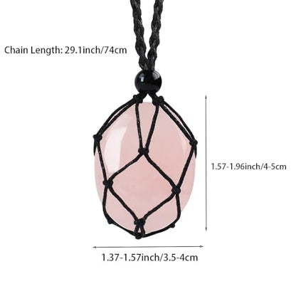 weryerker Natural Gemstone Pendant Necklace Healing Crystal Stone Pendant with Hand-Woven Rope Adjustable for Women Men - color: 1PC Rose Quartz
