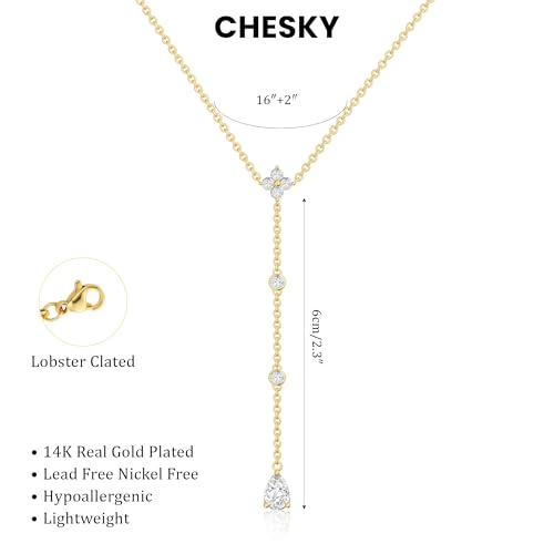 CHESKY Long Necklace for Women, 14k Gold Plated/Streling Silver Lariat Y Necklaces - style: y necklace 10