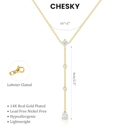 CHESKY Long Necklace for Women, 14k Gold Plated/Streling Silver Lariat Y Necklaces - style: y necklace 10