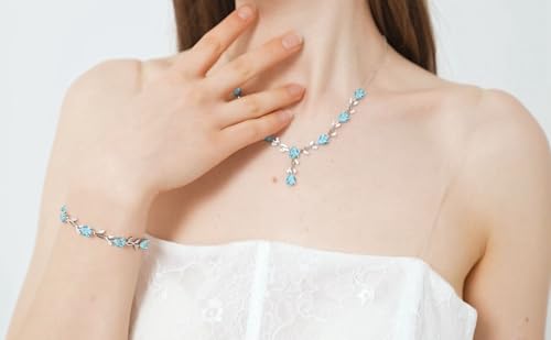Jewelry Set for Women Bride Bridesmaid Wedding Party Prom Necklace Earrings Bracelet Set Gift for Mother Wife Friend - color: Sky Blue