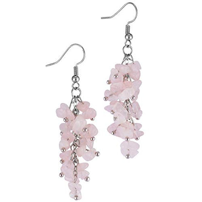 Nupuyai Natural Tumbled Stones Earrings for Women, Reiki Healing Crystal Long Dangle Hook Eardrop - color: #6-Pink