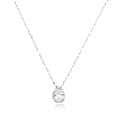 S925 Sterling Silver 14K Gold Necklace for Women Teardrop Cubic Zirconia Dainty Necklace Imitation Diamond Pear Cut CZ Pendant Necklaces for Women 18+2 Inch Jewelry Gift for Her - color: Silver
