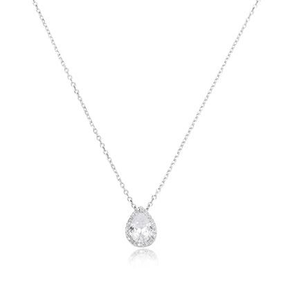 S925 Sterling Silver 14K Gold Necklace for Women Teardrop Cubic Zirconia Dainty Necklace Imitation Diamond Pear Cut CZ Pendant Necklaces for Women 18+2 Inch Jewelry Gift for Her - color: Silver