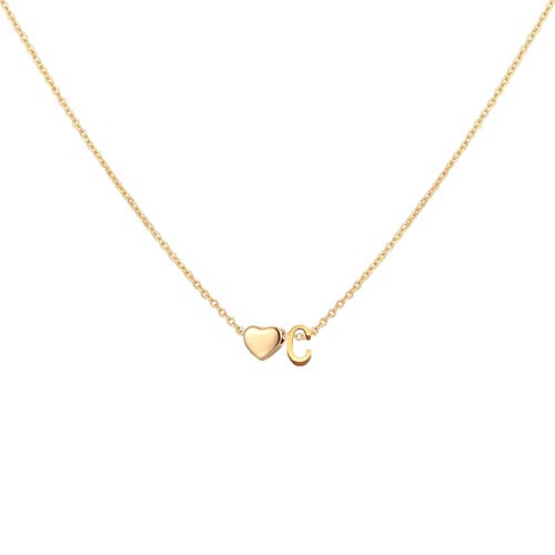 Glimmerst Initial Heart Necklace 18K Gold Plated Stainless Steel Tiny Heart Letter Necklace Personalized Monogram Name Necklace for Women - style: C