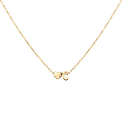 Glimmerst Initial Heart Necklace 18K Gold Plated Stainless Steel Tiny Heart Letter Necklace Personalized Monogram Name Necklace for Women - style: C