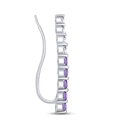 One Piece Right Ear Climber Earring for Women With Birthstone And White CZ | Floating Curved Bar Ear Crawler In 14K Gold Over Sterling Silver Jewelry for Her - color: Simulated Alexandrite