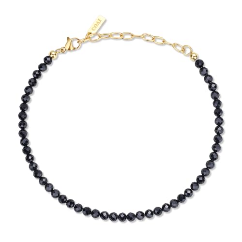COAI Beach Waterproof Anklet for Women, Black Tourmaline Moonstone Amethyst Beaded Anklet for Women - style: Black Tourmaline