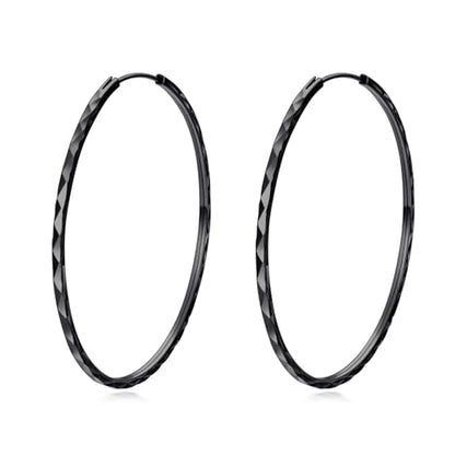 YFN Hoop Earrings Sterling Silver Polished Round Circle Endless Earrings Diameter 20,30,40,50,60,70,80mm - style: 60MM Black Hoop Earrings