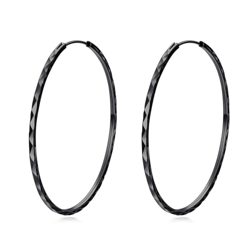 YFN Hoop Earrings Sterling Silver Polished Round Circle Endless Earrings Diameter 20,30,40,50,60,70,80mm - style: 50MM Black Hoop Earrings