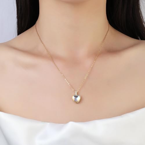 Heart Birthstone Necklace for Women, 14K Gold Plated Birthstone Pendant Necklace Cubic Zirconia Diamond Necklace Dainty Gold Necklace Birthday Gifts for Women Girls - color: 06. June(Moonstone)