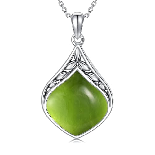 HPQQ Teardrop Necklace 925 Sterling Silver Vintage Natural Gemstone Pendant Jewelry Birthday Mothers Day Gifts for Women Mom - color: Peridot