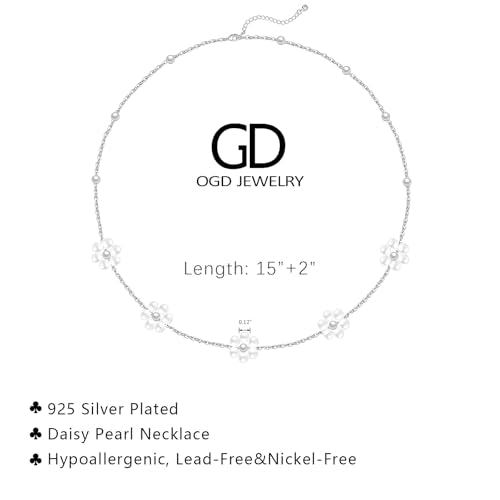 OGD Gold Pearl Necklace Set for Women 14K Plated Layered Daisy Choker Gift - color: Daisy Pearl-Silver