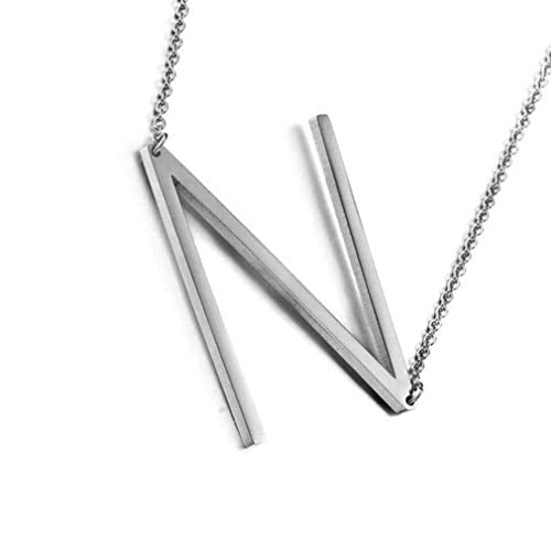 MOMOL Sideways Initial Necklace 18K Gold Plated Stainless Steel Large Big Letters Pendant Necklace Script Name Monogram Necklaces for Women - color: N