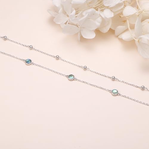 Flyow Anklet for Women S925 Sterling Silver Adjustable Foot Beaded Heart Charm Ankle Bracelet Anklets Jewelry - style: Abalone Shell