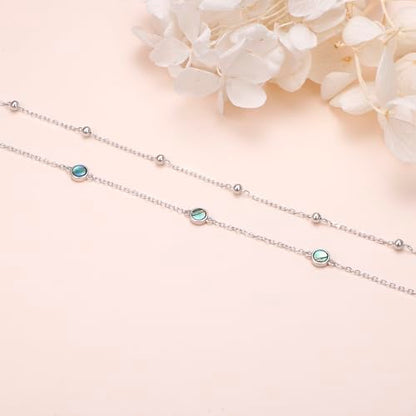 Flyow Anklet for Women S925 Sterling Silver Adjustable Foot Beaded Heart Charm Ankle Bracelet Anklets Jewelry - style: Abalone Shell