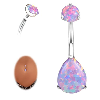 AROWRO Belly Button Ring Titanium Gold Sliver Hypoallergenic 14G Belly Button Piercing 10mm Barbell Belly Rings for Women With Opal - color: Sliver+Purple Opal