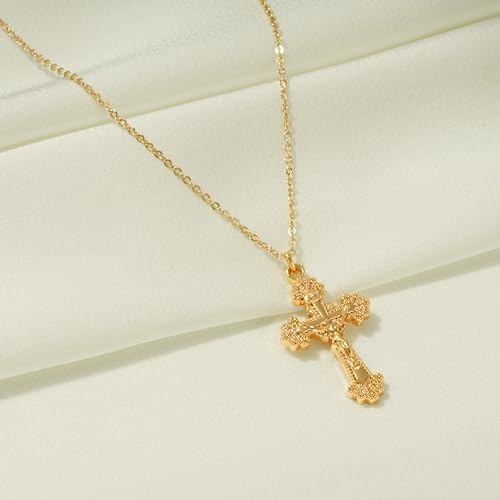 Fettero Cross Necklace for Women Faith Pendant 14K Plated Dainty Chain Necklaes Minimalist Simple Tiny God Lords Prayer Religious Jewelry - style: Crucifix Cross