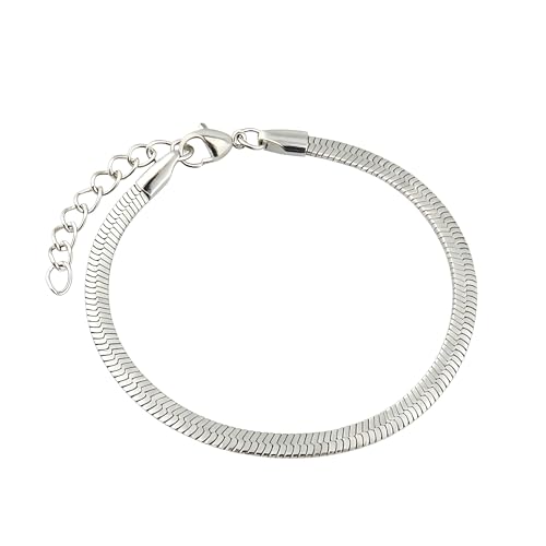 Waterproof 14K Gold Over Herringbone Chain Bracelet Anklet for Women and Men, Ankle Bracelet Premium Solid Stainless Steel (Silver) - size: 8 Inch, style: WIDTH - 2.5 MM
