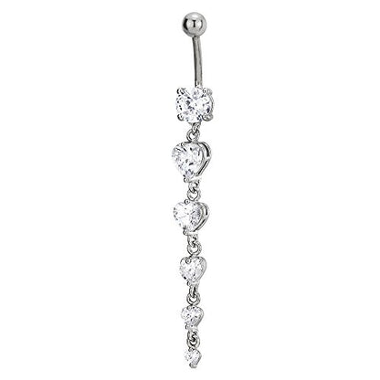 COOLSTEELANDBEYOND Steel Belly Chain Belly Button Ring Body Jewelry Piercing Navel Ring with Long Dangle Cubic Zirconia - color: A-Metal Color: Silver