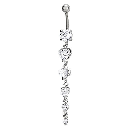 COOLSTEELANDBEYOND Steel Belly Chain Belly Button Ring Body Jewelry Piercing Navel Ring with Long Dangle Cubic Zirconia - color: A-Metal Color: Silver