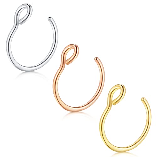 D.Bella Fake Septum Hoop 20G Faux Nose Piercing Hoop Clip on Nose Rings Non Piercing Fake Septum Lip Ear Ring Faux Body Piercing Jewelry for Women Men - color: Color A -color2