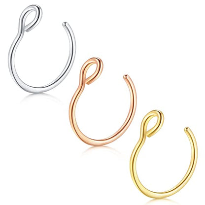 D.Bella Fake Septum Hoop 20G Faux Nose Piercing Hoop Clip on Nose Rings Non Piercing Fake Septum Lip Ear Ring Faux Body Piercing Jewelry for Women Men - color: Color A -color2