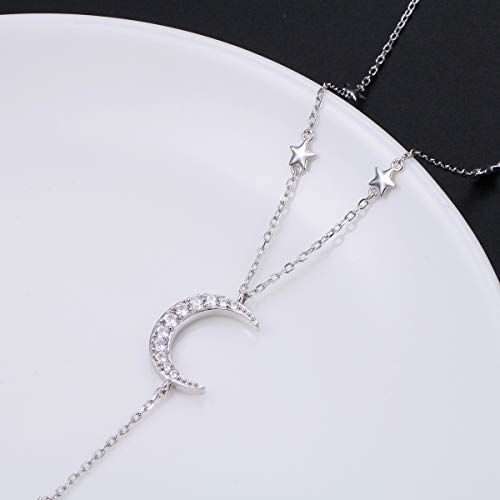 Ladytree 925 Sterling Silver Jewelry Crescent Moon and Star Pendant Necklace - style: Six Stars