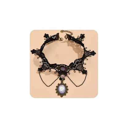 Gothic Lace Choker Necklace for Women, Pearl Sexy Tassel Adjustable Choker Necklace, Boho Halloween Jewelry for Festival Party Cosplay Costume Gifts - color: black purple Chain