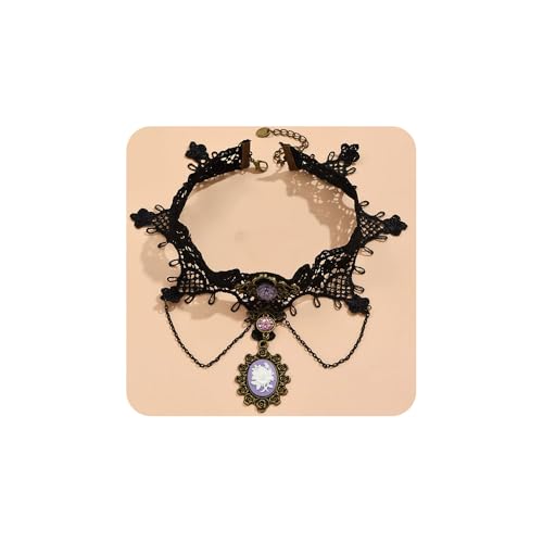 Gothic Lace Choker Necklace for Women, Pearl Sexy Tassel Adjustable Choker Necklace, Boho Halloween Jewelry for Festival Party Cosplay Costume Gifts - color: black purple Chain