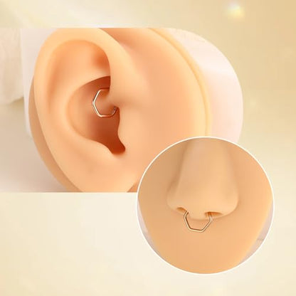 FUNLMO Septum Ring Nose Ring Daith Piercing Jewelry 316L Surgical Steel Hexagon Septum Jewelry Tragus Helix Rook Cartilage Conch Piercing Jewelry - color: Rose gold