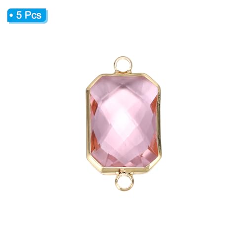 PATIKIL Birthstone Connector Link, Diamond Clear Charm Links, Glass Jewelry Findings Crystal Bead Link for Drop Dangle Pendants Necklace Bracelet Earring - color: Pink