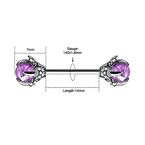 OUFER 14G Dragon Claw Nipple Rings With Natural Stone - 316L Stainless Steel Piercing Jewelry for Women