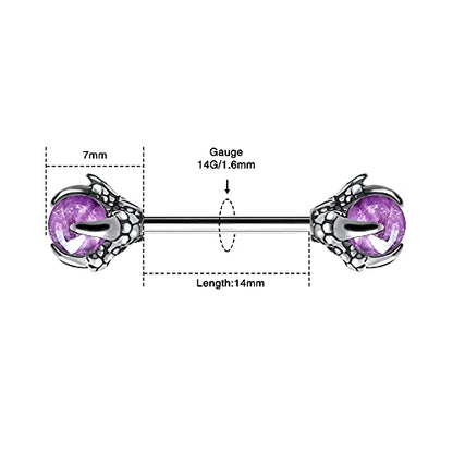 OUFER 14G Dragon Claw Nipple Rings With Natural Stone - 316L Stainless Steel Piercing Jewelry for Women