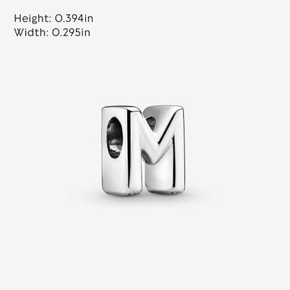Pandora Alphabet Charm - Compatible Moments - Gift for Her - Made with Sterling Silver - with Gift Box - style: Letter M