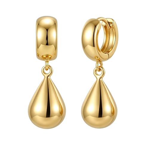 14K Gold Plated Chunky Huggie Hoop Earrings, Plump Teardrop Dangle Drop Earrings Elegant Statement Jewelry for Women - color: teardrop-short/gold