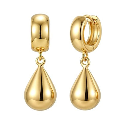 14K Gold Plated Chunky Huggie Hoop Earrings, Plump Teardrop Dangle Drop Earrings Elegant Statement Jewelry for Women - color: teardrop-short/gold
