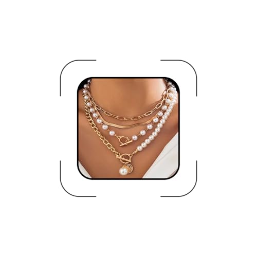 Chunky Pearl Layered Necklaces for Women Gold Big Statement Choker Necklace Set Charm Pearl Coin Pendant Necklace Trendy Jewelry Accessories Gifts - color: Gold1