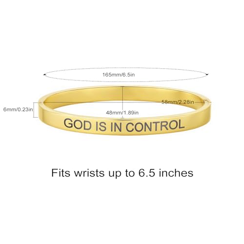 Inspirational Christian Bracelet for Women, Oval Engraved Bible Verse Love Bangle Cuff, Faith Scripture Jewelry, Religious Encouragement Gift for Mom Daughter Sister Friend - color: GOD IS IN CONTROL-Oval Bangle Gold